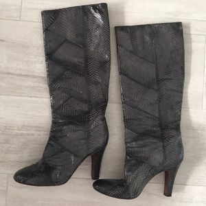 Frye “Ava” grey snakeskin boots, size 7.5